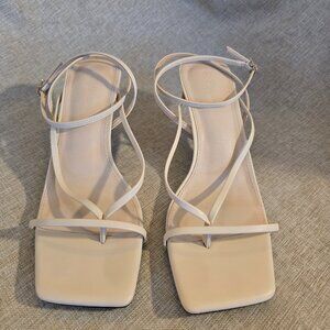 Women's Nude Thong Sandals with Ankle Strap, Size 10